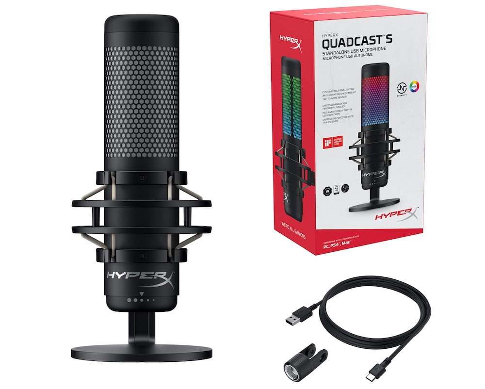 Micr&oacute;fono QuadCast S USB de HyperX con efectos de iluminaci&oacute;n RGB
