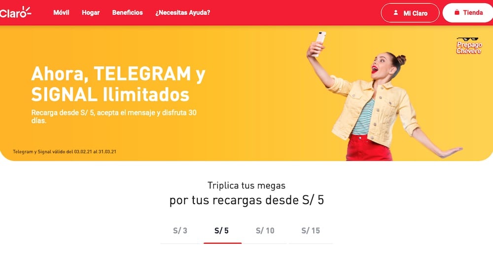 Telegram y Signal en las redes sociales ilimitadas de Claro Perú