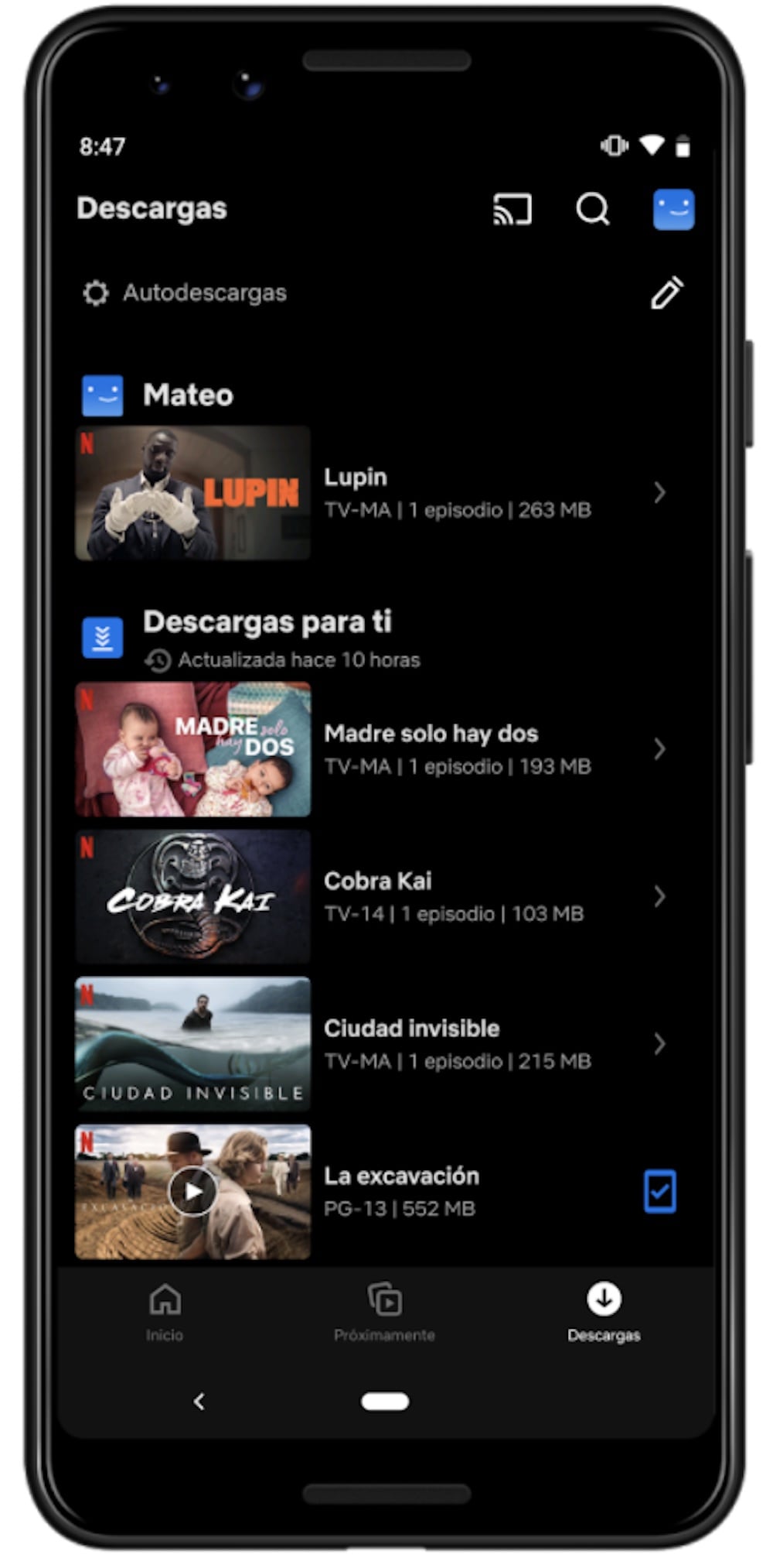 Netflix: Función "Descargas para ti" en Android