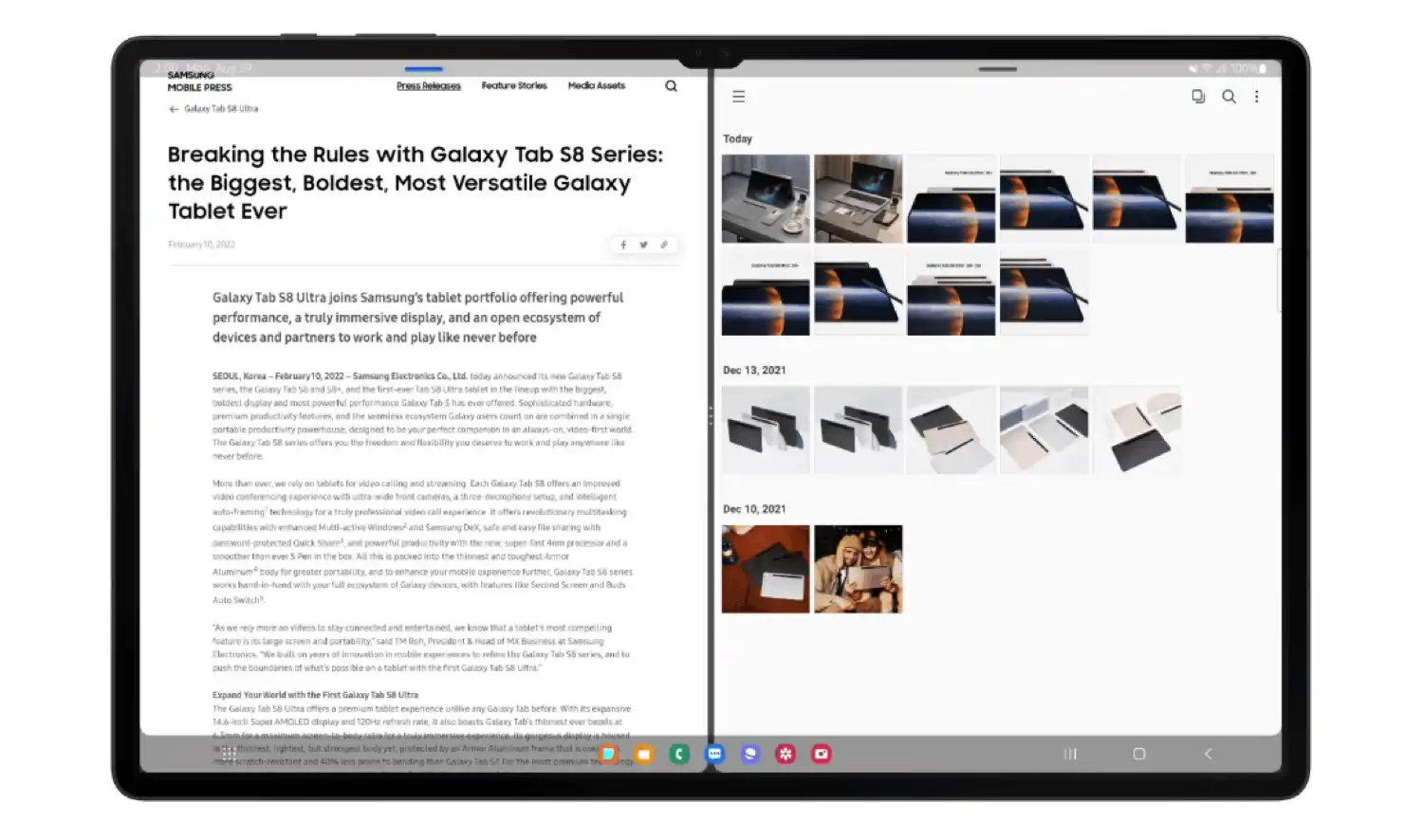 Android 12L mejora la Taskbar del Samsung Galaxy Tab S8