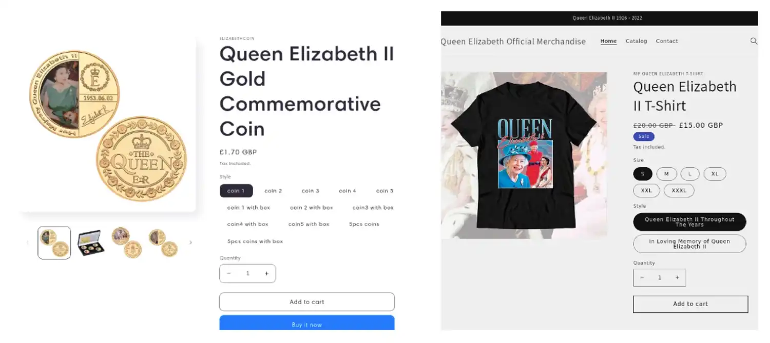 Riesgos al comprar recuerdos online sobre la Reina Isabel II