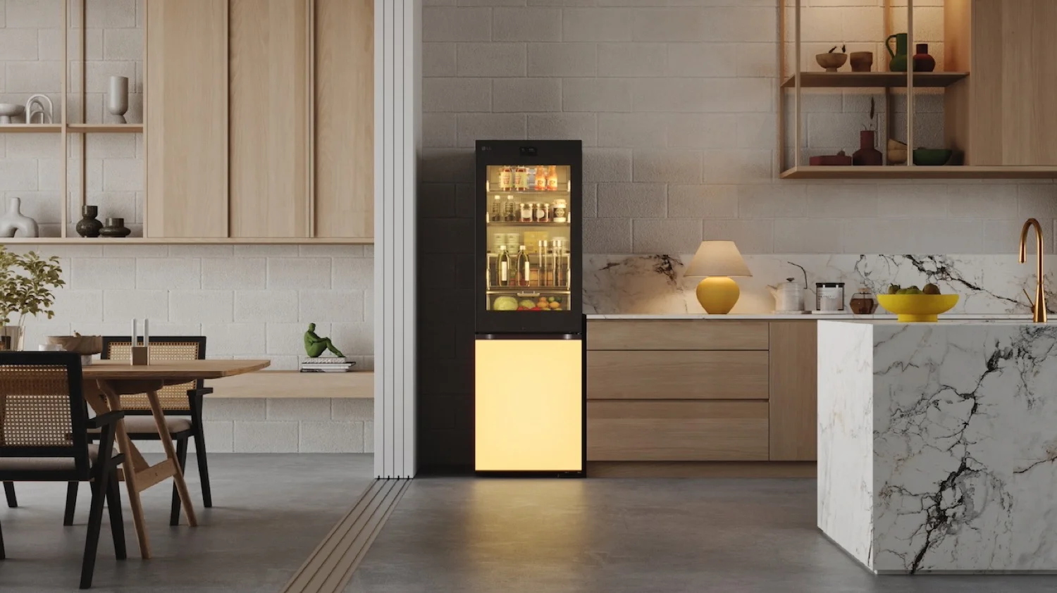 Refrigerador de LG con altavoz y colores para la cocina
