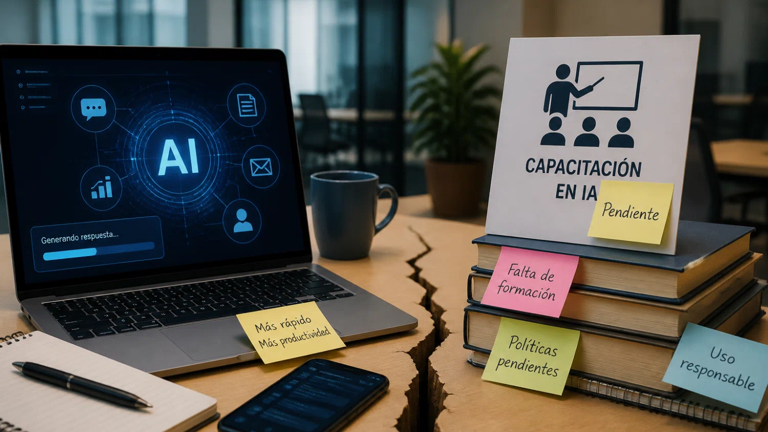 La IA se adopta r&aacute;pido en el trabajo pese a brechas de capacitaci&oacute;n